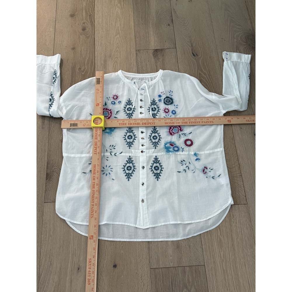 Johnny Was 3J Workshop White Embroidered Boho Tunic Women's L Fairy Festival - Picture 6 of 9